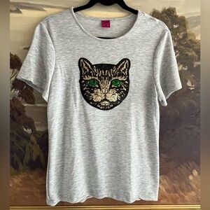Melissa Masse Gray T-Shirt with Cat Face Design